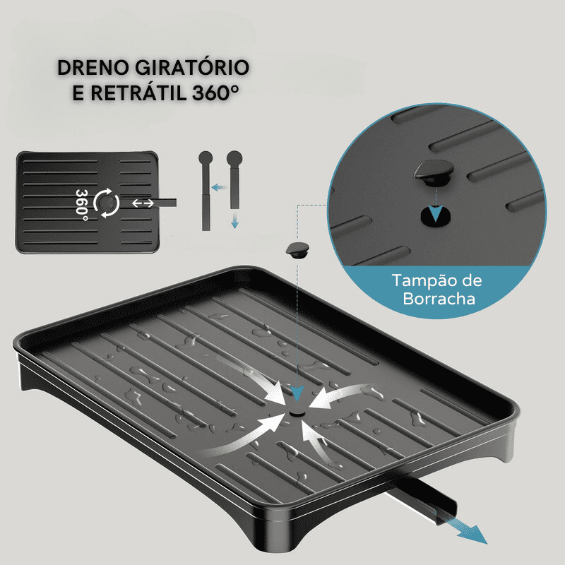 Escorredor de Louça Preto com Bandeja Coletora Metal