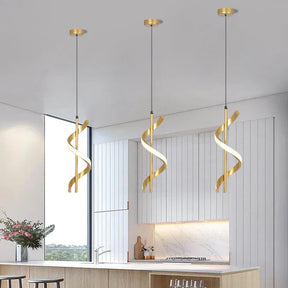 Lustre Pendente em Espiral Dourado de Led