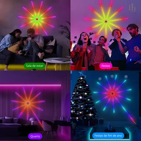 Luzes LED Fogo de Artifício Inteligente com Controle Remoto, Wifi, Bluetooth e Sincronização Musical