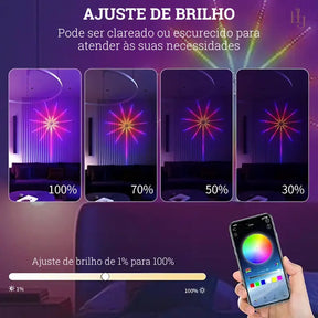 Luzes LED Fogo de Artifício Inteligente com Controle Remoto, Wifi, Bluetooth e Sincronização Musical